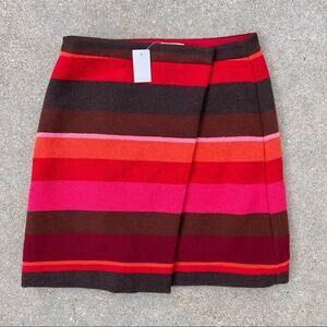 Ann Taylor Loft Wool Striped Pink Red Wrap Mini Skirt Size 2 NWT